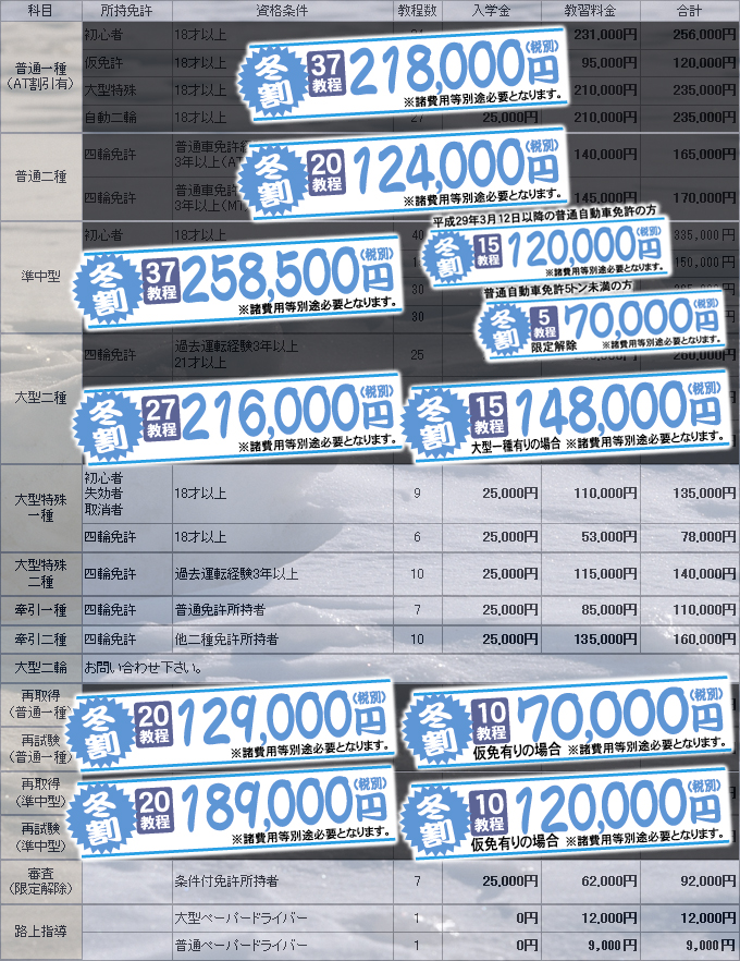 授業料(冬割)